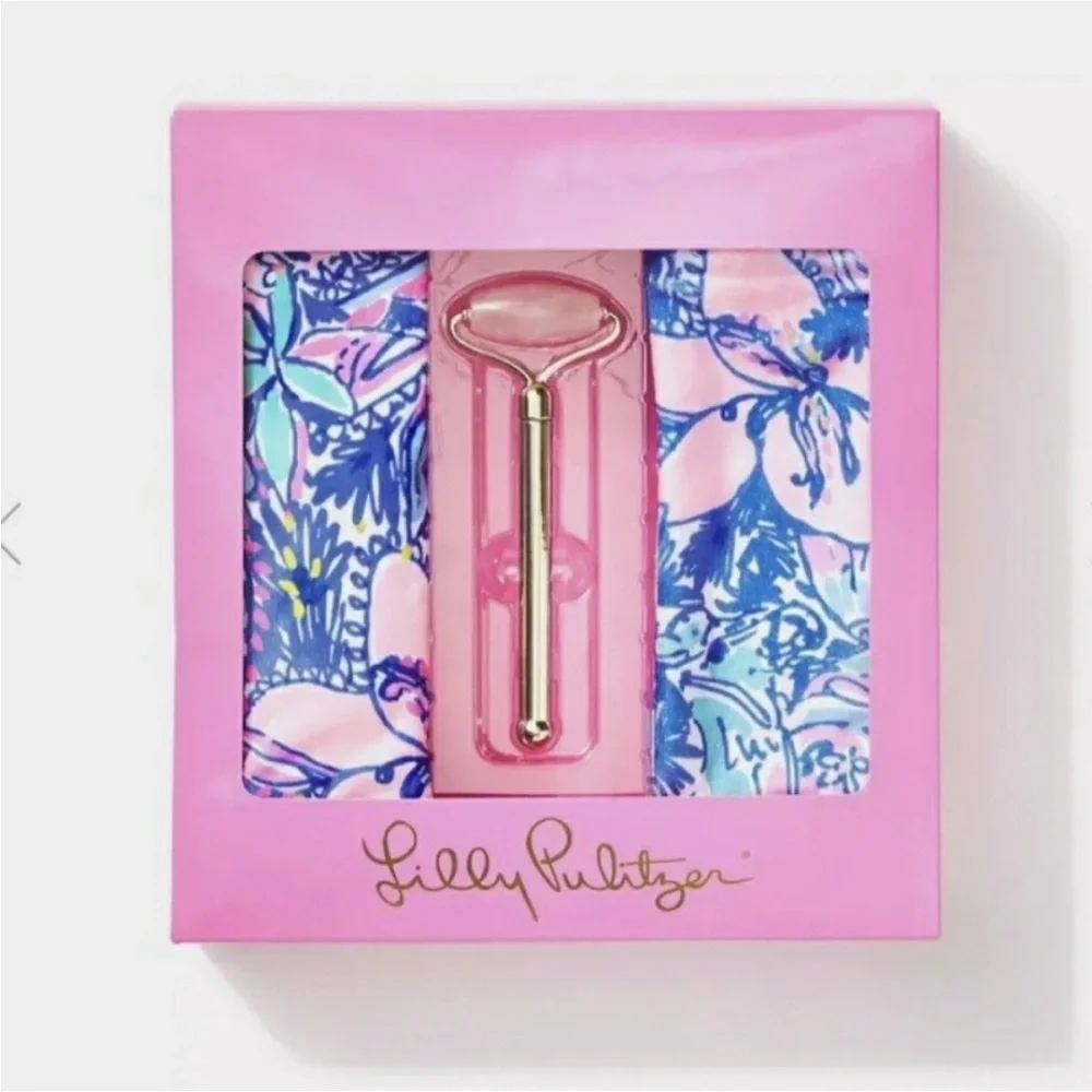 NWT Lilly Pulitzer Spa Pack W/ Hair Wrap, Quartz Roller, Drawstring Pouch
